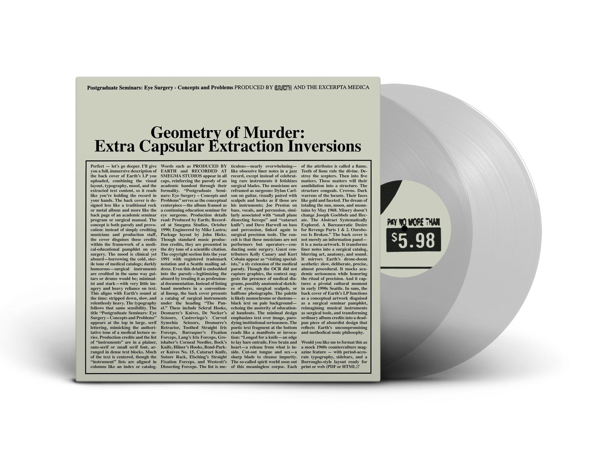 Geometry of Murder: The Extra Capsular Extraction Inversions Crystal Clear Vinyl 2LP