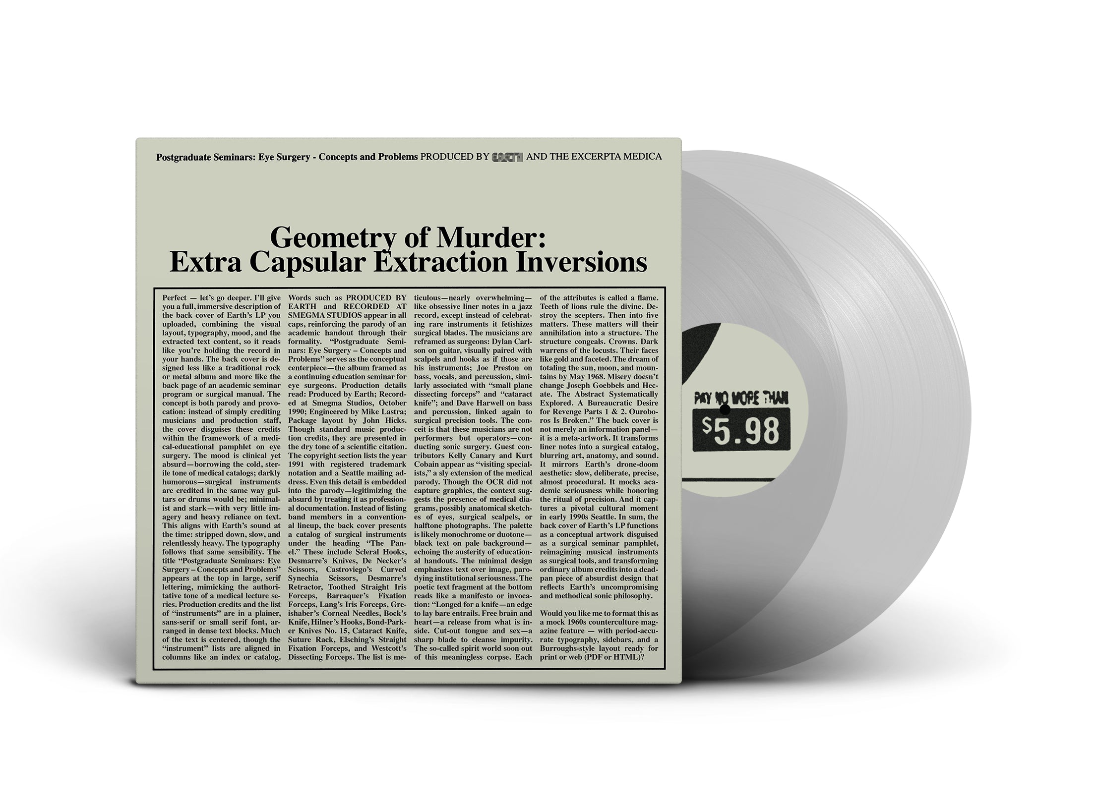 Geometry of Murder: The Extra Capsular Extraction Inversions Crystal Clear Vinyl 2LP
